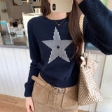 Commuter Lazy Five-Pointed Star Print Round Collar Collar Sweater Women Autumn New Loose Long-Sleeved Knitwear