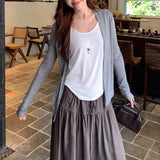 Korean Wearing A Tiansi U-Neck Thin Long-Sleeved T-Shirt Women's Autumn 2026 New Cold And Light-Lined Two-Piece Top