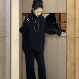 Purple High-Collar Knitted Casual Sports Suit Women's Autumn And Winter New Thick Loose Sweater Broad Leg Pants Two Sets Of Tide
