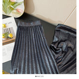 Autumn 2025 French Fashion Shiny Feeling 100 Folded Skirt Women High-Waist A Word Loose Umbrella Skirt Tide