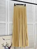 2025 New High-Rise 100-Fold Skirt Half-Dress Woman Pendant Tight Waist Thin High-Grade Elegant Solid Color Dress