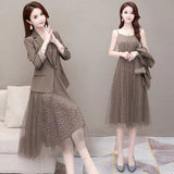 2025 New Spring And Autumn Atmosphere Mid-Year Mother Early Autumn Small Aroma Style Two-Set Dress Long-Sleeved Temperament Code