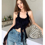 2025 Summer Pure Desire To Pry People Three-Dimensional Flowers Hanging Sleeveless Vest Women Slimming Irregular Lotus Leaf Side Top