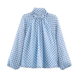 2025 Winter New Women's Fashion Casual Loose Long Sleeve Wave Print Shirt 2075103