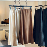 2025 New Thick Acetic Acid Fascination Silk Gloss Fishtail Half Skirt Women's A-Word Bag Hips Thin-Skinny Skirt