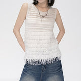 Korean Thin Tuk-Sou Vest Sleeveless Knitted Vest Summer New Super-Looking Hollow Design Feel Beautiful Top
