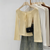 Unique Small Sweater Shoulder-To-Shoulder Bow Tie With Knitted Bottom Shirt Women's New Top In Early Spring