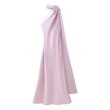 2025 Autumn New Women's Fashion Simple Ribbon Hanging Neck-Laught Dress