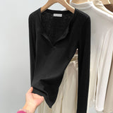 2026 Early Spring Temperament Wool V Collar Inside The Knitted Bottom Shirt Women Commuter High-End Feel Blouse Autumn