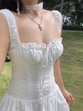 French White Tie Sling Dress Women Summer Waist Repair Skirt Small Sweet Wind A Short Skirt