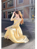 French Yellow Floral Dress Small Sling Dress Women's Summer New Atmosphere Commuting Temperament Long Skirt