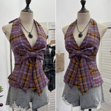 2025 New Bow Design V-Neck Sexy Hanging Neck Sling Vest Sleeveless Top 9237