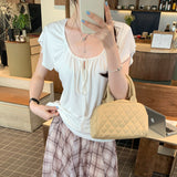 French Design Sense V Tie Loose Lazy And Slack Design Sense Short-Sleeved T-Shirt 2026 New Top