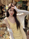 French Broken Flower Bow Sling Dress 2026 Summer New Temperament Slim Sweet Dress