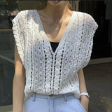Shanghanghu Crochet V-Neck Vest Knitted Shirt Women's Summer 2026 New Design Short External Sunscreen Sleeveless Top
