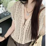 Shanghanghu Crochet V-Neck Vest Knitted Shirt Women's Summer 2026 New Design Short External Sunscreen Sleeveless Top