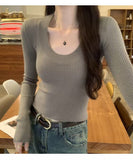 Small Fragrant High-End Feel Super-Looking U-Collar With The Bottom Of The Knitted Shirt Women's Autumn And Winter New Korean Body Repair Short Top