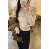 2026 Early Spring Slanted Shoulder Hottie With Long Sleeves And Bottom Shirts In Autumn And Winter Shoulder High-Level Temperament T-Shirt