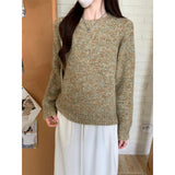 2025 Autumn And Winter Version Of The Round Collar With Loose Shoulder Knitted Shirt Thick Sweater Bottom Long-Sleeved Top