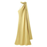 2025 Autumn New Women's Fashion Simple Ribbon Hanging Neck-Laught Dress
