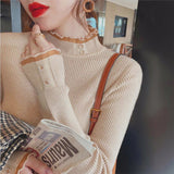 Half-High Collar Bottomed Bottomed Women's Autumn And Winter 2026 New Repair Knitted Tops With Lace-Side Burst Sweater
