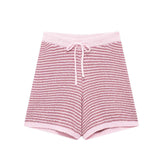 2025 New Women's Loose Knitting POLO Shirt Blond High-Waisted Knit Shorts Set 6427041