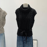 2026 Mahjong Sweater Vest Women's Autumn And Winter Spring Folding Collared Belt Knitted Top