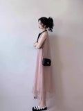 Pink Hanging Neck Bow Sleeveless Dress Femininity Design Small Gentle Holiday Dress Summer