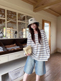 Korean Languid Wind Hit The Striped Striped T-Shirt Girl Early Autumn Thin Sunscreen Shirt Loose Casual Top