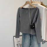 2026 Early Spring Unique Single-In-One Collar Long-Sleeved T-Shirt Women Autumn Senior Do Not Bump The Shirt On The Shoulder